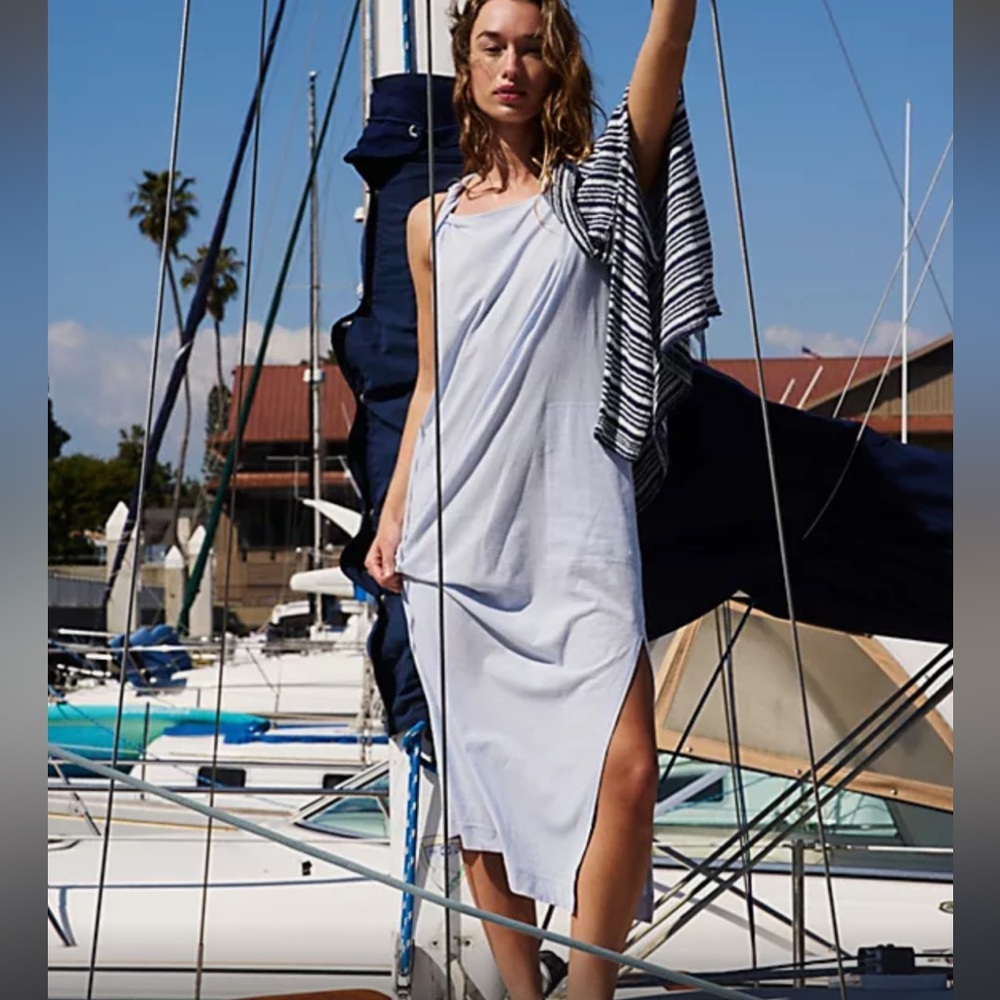 NWT  Free People Beach Drew Tee Midi Dress in Xenon Blue